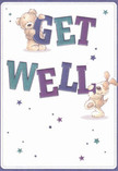 Every element of this get well card is steeped in the kind-hearted atmosphere of St Albans, capturing both innocence and genuine warmth. Dominating the scene, a plush teddy bear clasps the animated 'GET', its eyes sparkling with compassion, while a playful puppy anchors the message below, nuzzling the assertive 'WELL' in shades of teal and purple. The background-immaculate, serene-offers clarity much like the peaceful mornings by the River Ver. Around these central friends, a flurry of luminous starbursts in indigo and blue spread whimsical hope, each star echoing the possibility inherent in recovery. Detailed fur strokes add a tactile richness, inviting a sense of closeness and comfort, as though sending this card was not simply a social gesture but an act of heartfelt care. Crafted with as much attention as a bespoke bouquet from a local St Albans florist, every visual choice is directed at uplifting spirits, infusing the message with a soothing optimism that defines both the card and the vibrant community it represents.